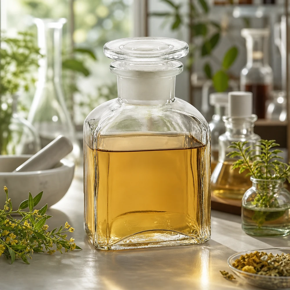 Kwadratowa butelka 150 ml z przezroczystym szklanym korkiem z szeroką szyjką Przezroczysta, kwadratowa butelka szklana o pojemności 150 ml z korkiem, przeznaczona do olejków eterycznych i ekstraktów ziołowych