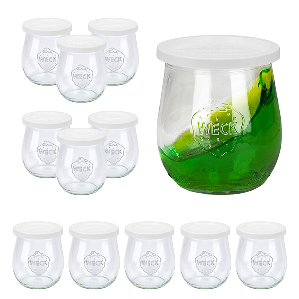 Zestaw 12 słoików Weck 220 ml w kształcie tulipana z 12 pokrywkami do przetworów Zestaw 12 słoików Weck 220 ml w kształcie tulipana z 12 pokrywkami do przetworów