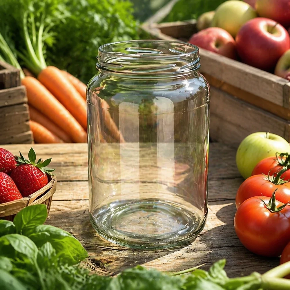 UNiTWIST Runda1700 kubki 1700ml TO100 puste między świeżymi warzywami owocami drewniany stół konserwujący naturalny