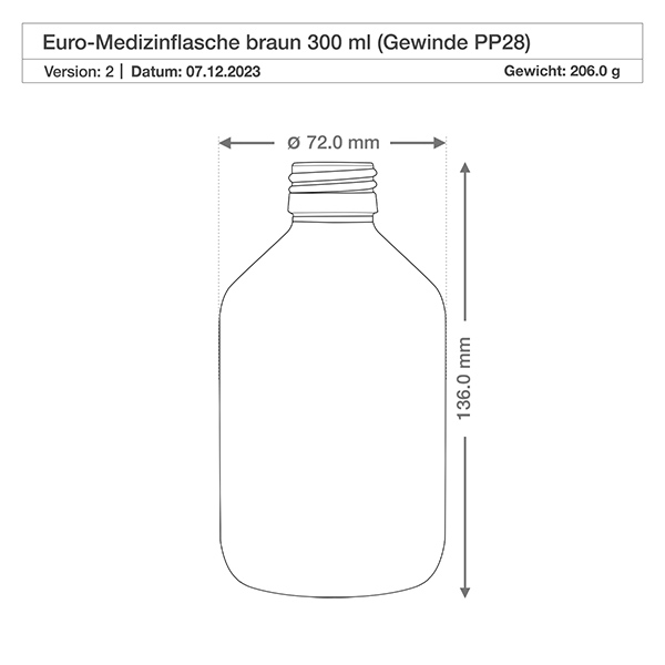 Butelka na lek 300 ml br&#261;zowa, z pompk&#261; rozpylaj&#261;c&#261; bia&#322;&#261; ApoGlas. Farmaceutyczna jako&#347;&#263; produkcji UE. Gwint 28 mm (PP28). (syrop, butelka z lekkiego szk&#322;a)