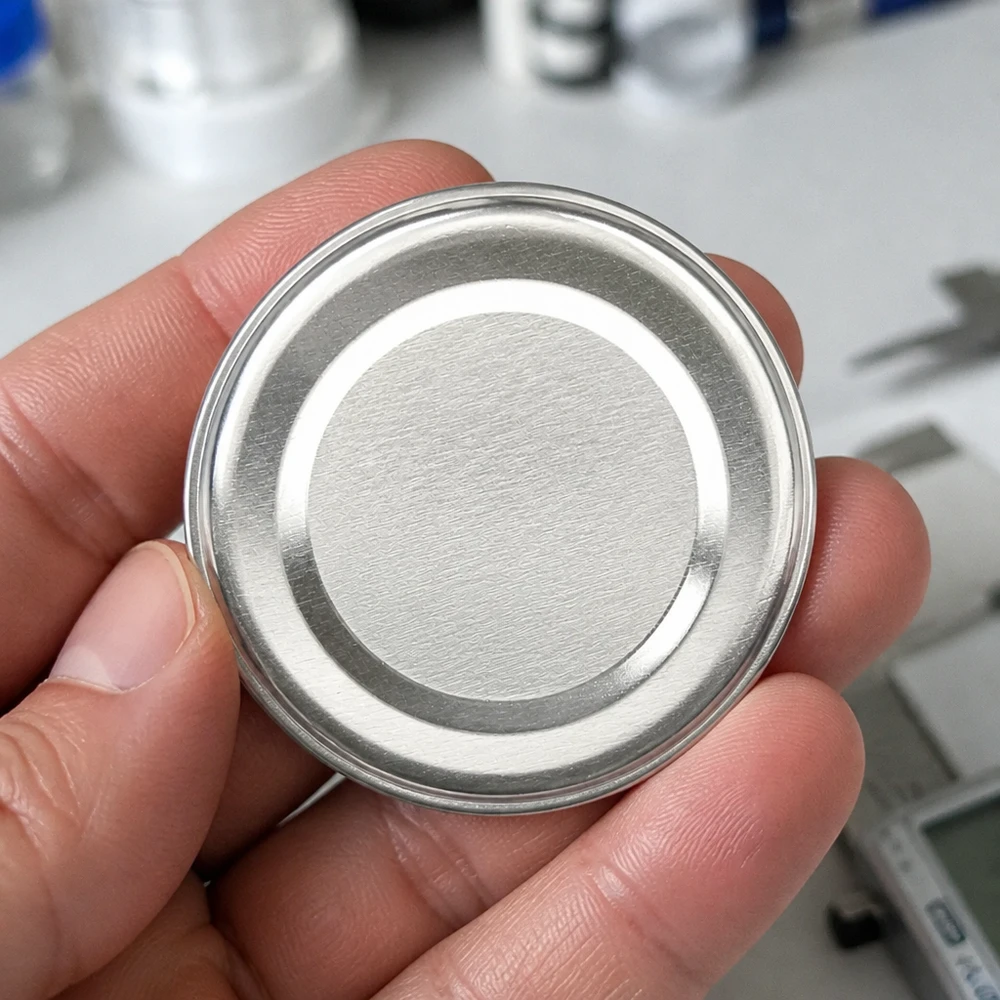 Zbliżenie na srebrną pokrywkę do słoików TO43 o średnicy 43 mm z gładką metalową powierzchnią UNiTWIST BasicSeal