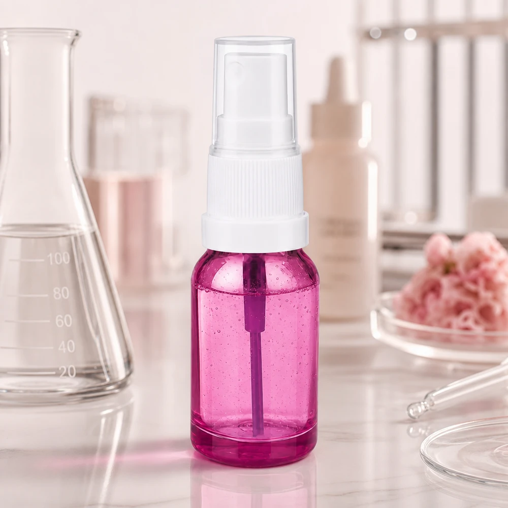 Butelka z rozpylaczem 10 ml biała/przezroczysta Standard PurpleLine UT18/10 Przezroczysto-fioletowa butelka z rozpylaczem o pojemności 10 ml i białym atomizerem do precyzyjnego dozowania płynów
