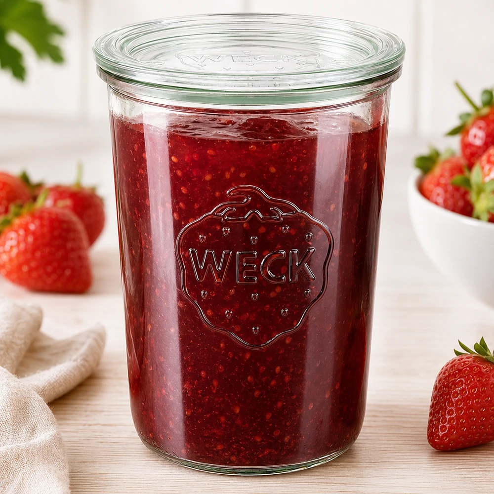 Słoik o pojemności 850 ml z szklaną pokrywką WECK RR100 Słoik o pojemności 850 ml z szklaną pokrywką WECK RR100