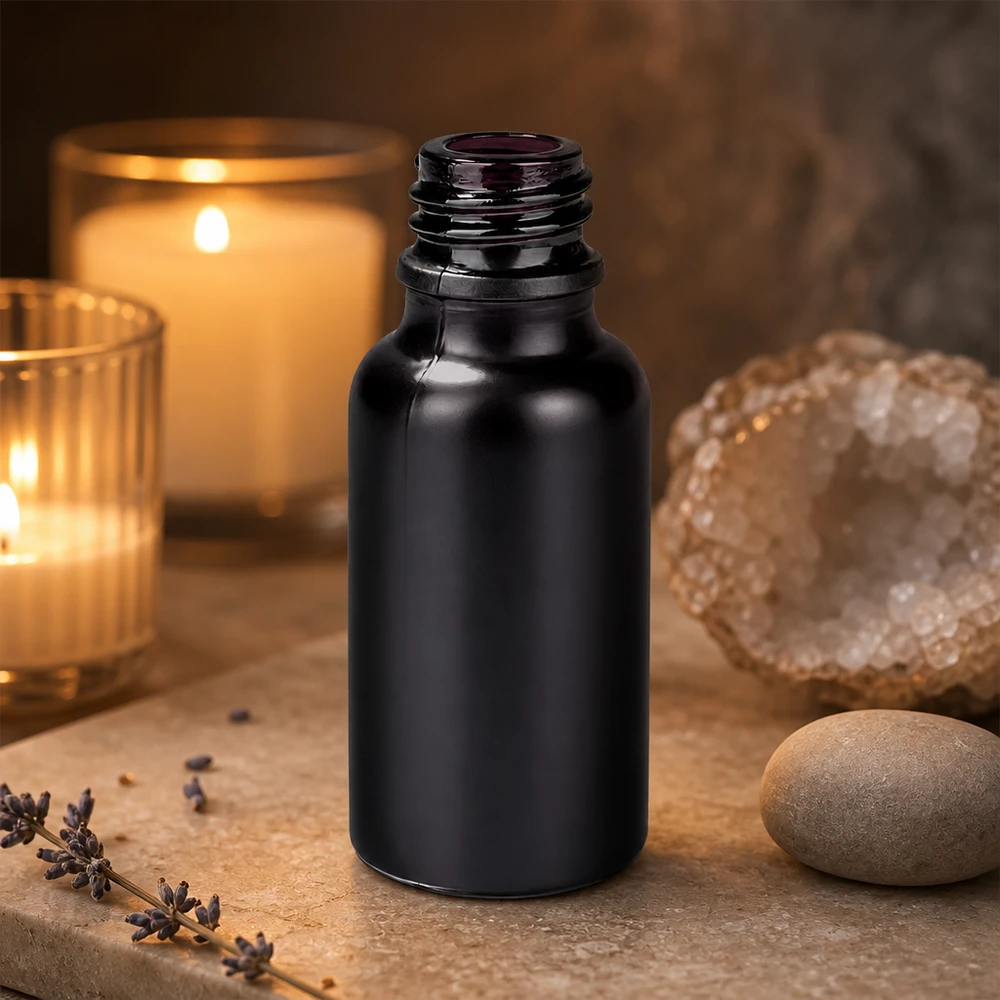 Butelka apteczna 20 ml BlackLine UT18/20 UNiTWIST Czarna szklana butelka BlackLine UT18/20 o pojemności 20 ml z matową powierzchnią do olejków aromaterapeutycznych