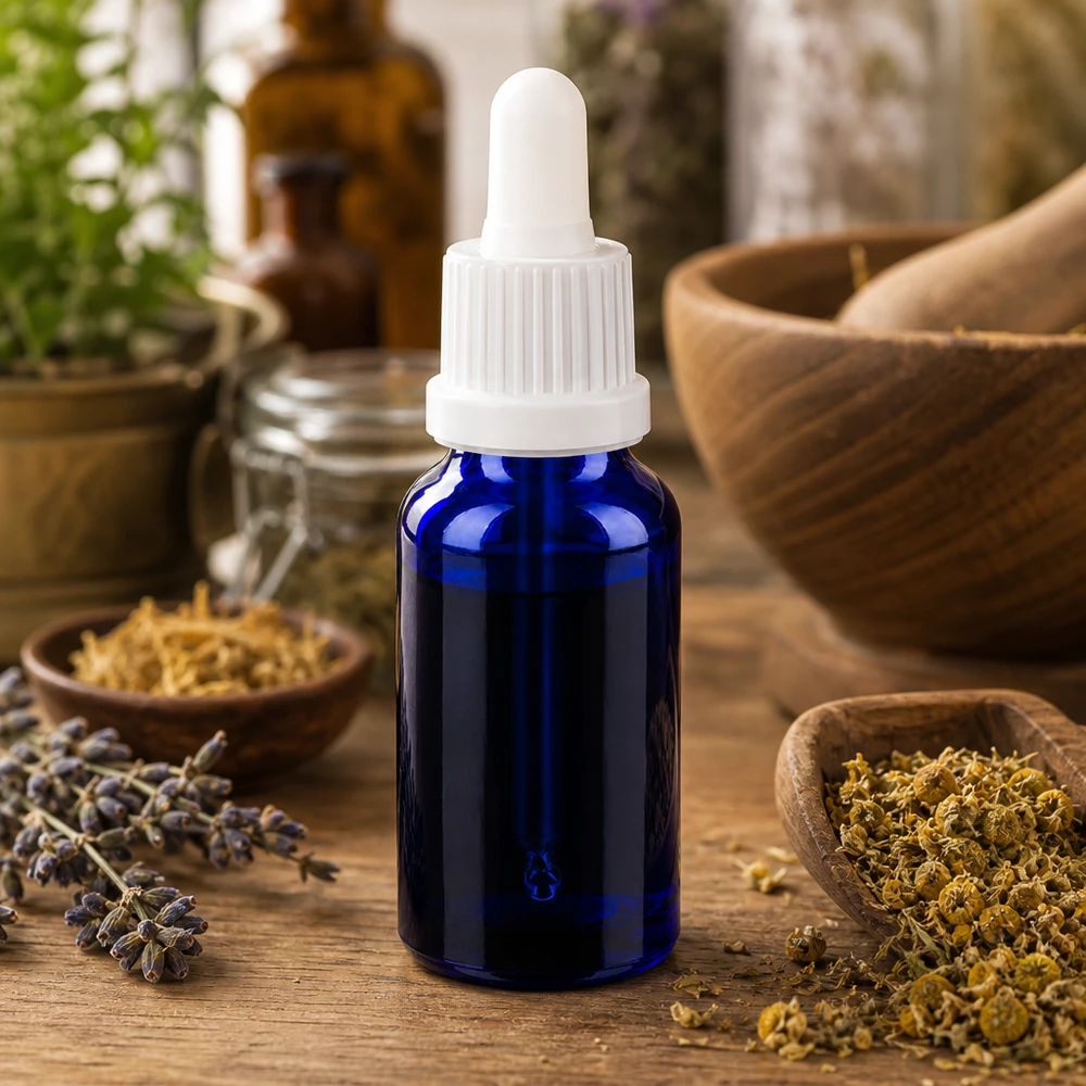 Kompaktowa szklana butelka o pojemności 20 ml z pipetą z zakraplaczem, idealna do kosmetyków DIY i naturopatii.