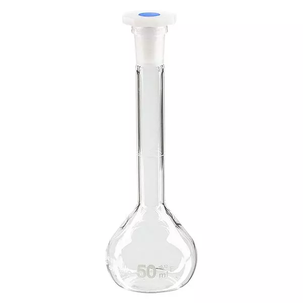 Kolba miarowa 50 ml ze standardowym szlifowanym złączem i korkiem PEHD