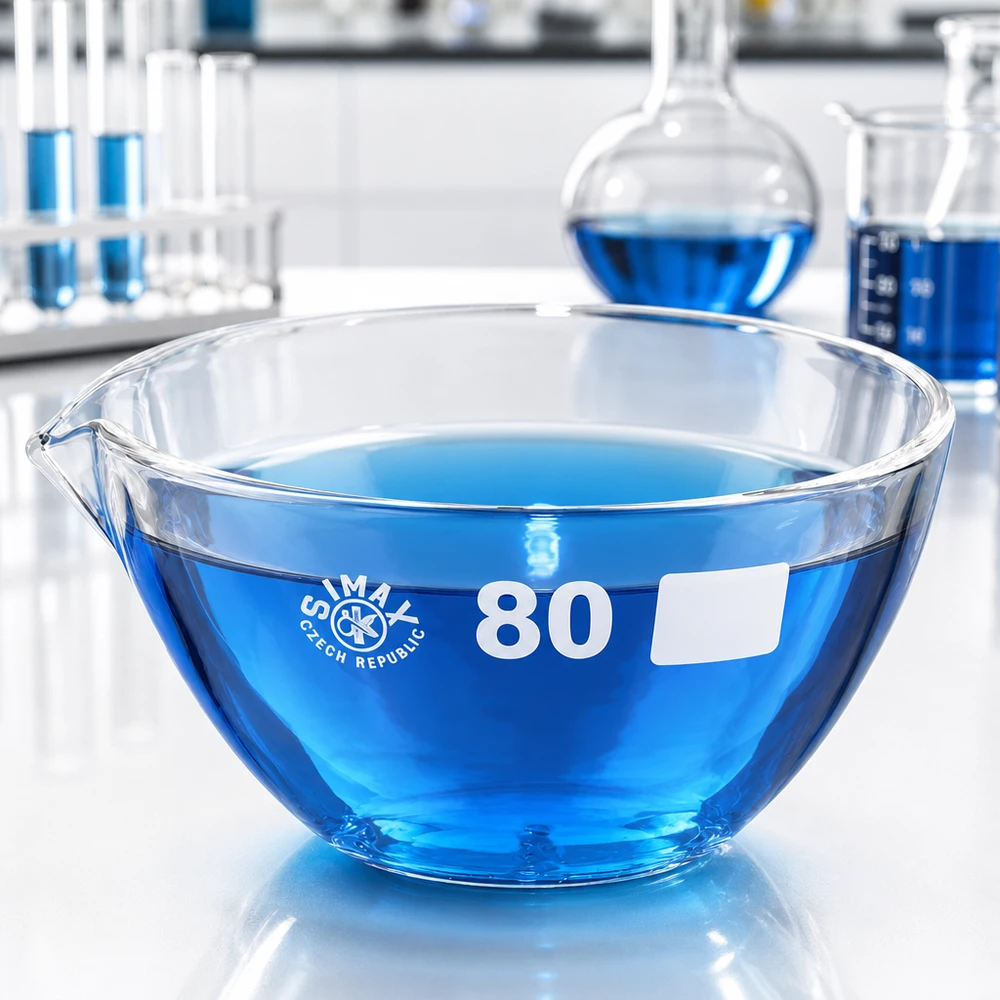 Naczynie do odparowywania o pojemności 90 ml z borokrzemianową wylewką Kompaktowe naczynie do odparowywania ze szkła borokrzemowego o średnicy 80 mm z wylewką do wydajnych procesów laboratoryjnych