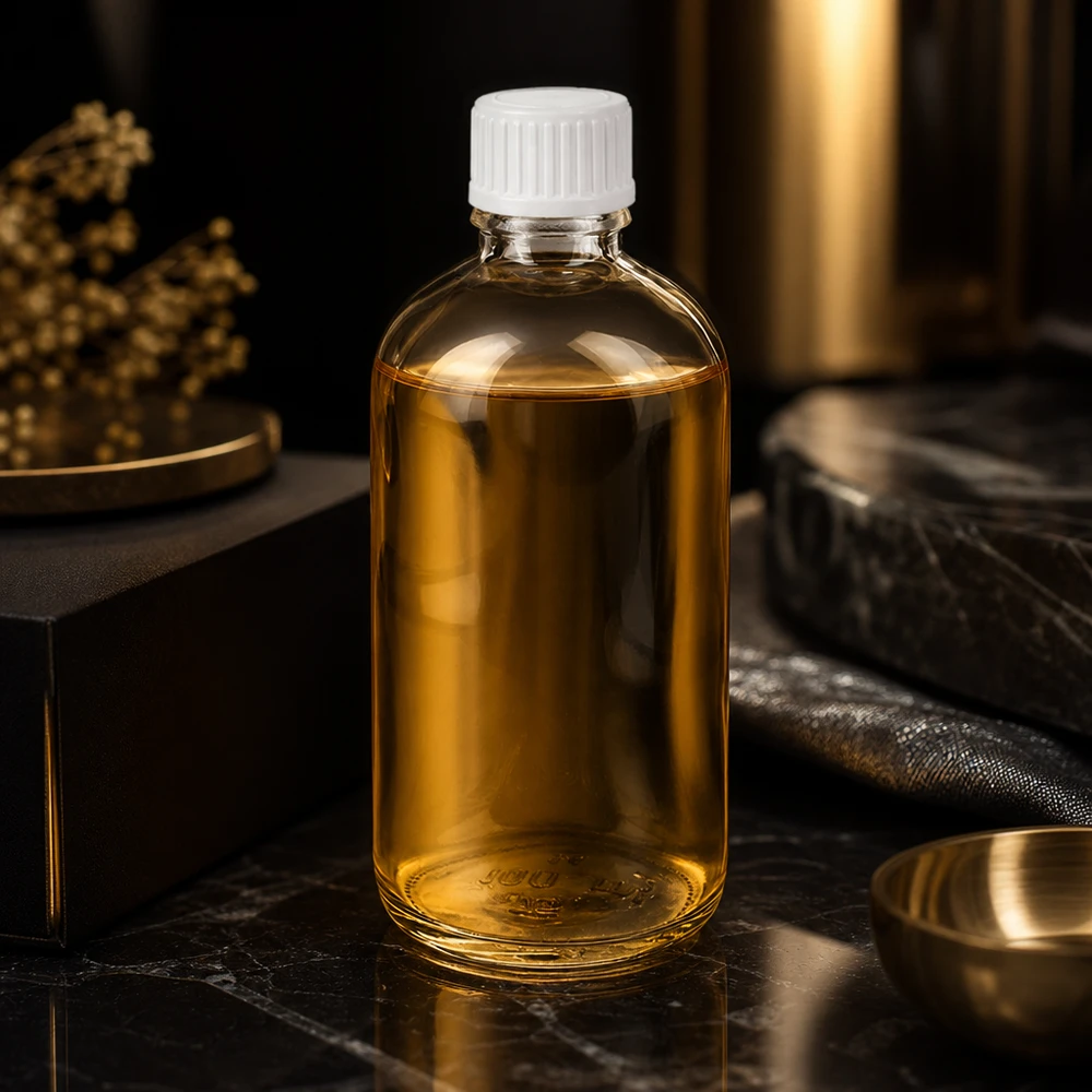 Butelka z kroplomierzem 100 ml 0,9 mm biały STD ClearLine UT18/100 Butelka z zakraplaczem ClearLine UT18 o pojemności 100 ml, wypełniona złotym olejkiem, z białą zakrętką i otworem zakraplacza o średnicy 0,9 mm