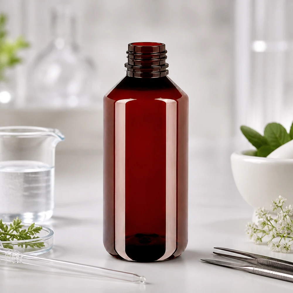 Transparente braune PET Flasche 1L Schraubverschluss UV-Schutz für Flüssigkeiten