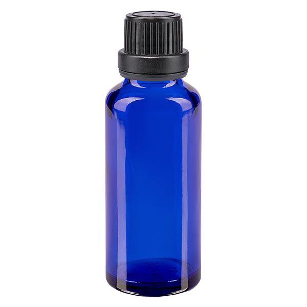 Butelka apteczna niebieska 30ml zakrętka czarna szczelna OV Butelka apteczna niebieska 30ml zakrętka czarna szczelna OV