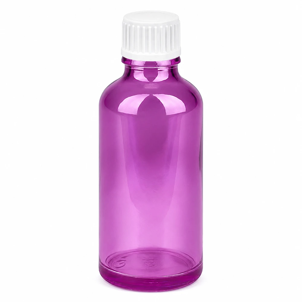 Butelka z zakraplaczem 50ml 0,9mm biała standard PurpleLine. UT18/50 Butelka z zakraplaczem o pojemności 50 ml, fioletowo-przezroczysta z białą nakrętką do precyzyjnego dozowania
