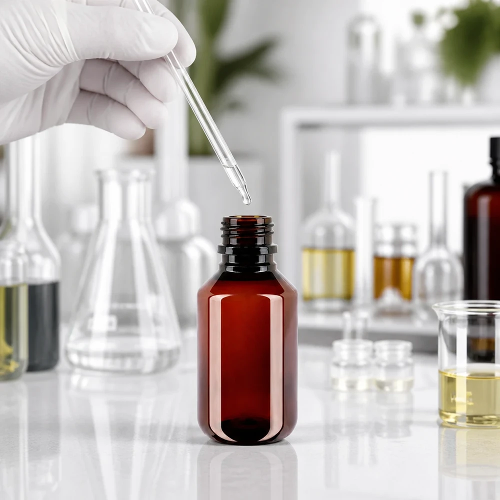 Butelka PET 100 ml z brązową nakrętką Standard Robuste braune Kunststoffflasche 100ml mit Standardverschluss für Öle und Laborflüssigkeiten