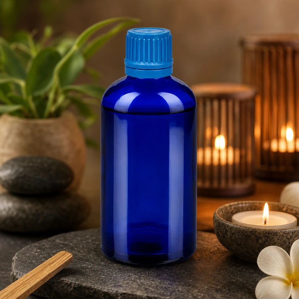 Profesjonalna butelka BlueLine 100 ml z gwintem UT18 do olejków eterycznych i produktów wellness
