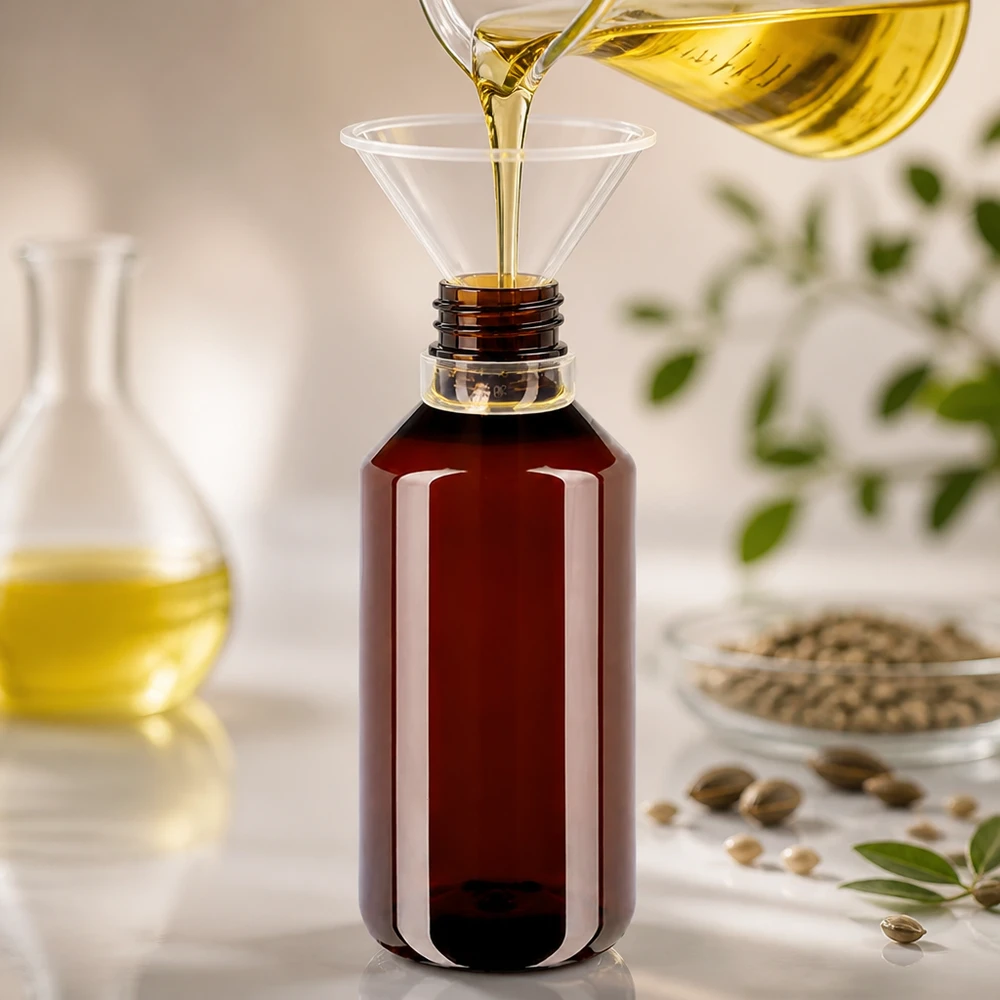 Lebensmittelechte PET Weithalsflasche 1 Liter braun UV-geschützt mit weißem Sicherheitsverschluss
