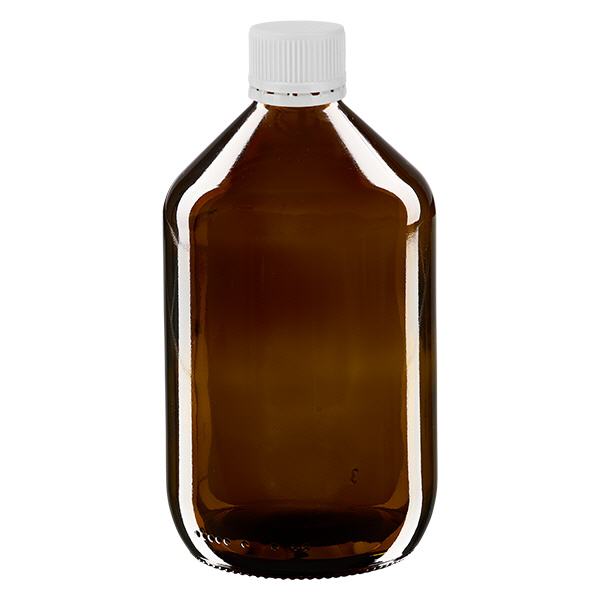 Butelka na lek 500 ml bursztynowa, zakrętka biała z pierścieniem zabezpieczającym ApoGlas. Farmaceutyczna jakość produkcji UE. Gwint 28 mm (PP28). (syrop, butelka z lekkiego szkła) Butelka na lek 500 ml bursztynowa, zakrętka biała z pierścieniem zabezpieczającym ApoGlas. Farmaceutyczna jakość produkcji UE. Gwint 28 mm (PP28). (syrop, butelka z lekkiego szkła)