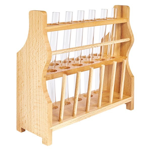 Zestaw drewniany do probówek z 12 probówkami wapno-soda 100x12 Zestaw drewniany do probówek z 12 probówkami wapno-soda 100x12