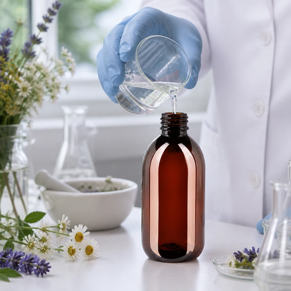 Butelka PET 250 ml z brązową nakrętką Standard Wiederverwendbare PET Braunglasflasche 250ml mit Standardverschluss für Apotheke und Labor