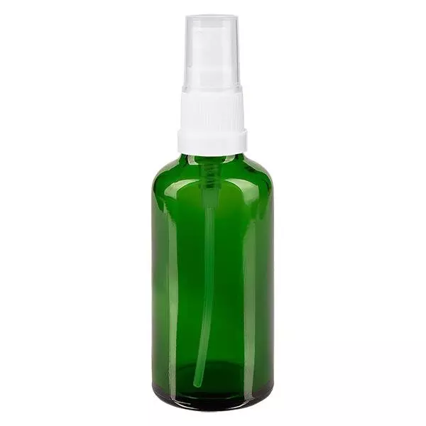 Butelka apteczna zielona 50ml spray top biały Butelka apteczna zielona 50ml spray top biały