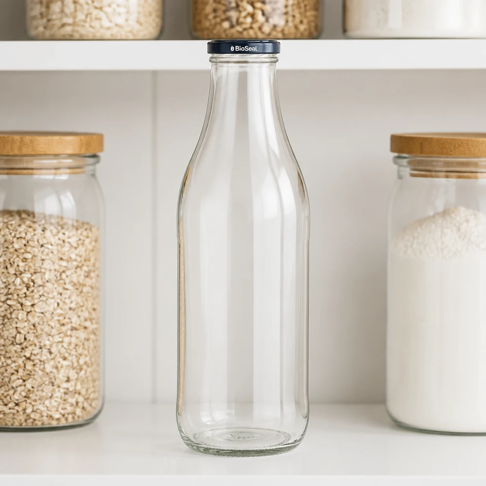 1000ml szklana butelka z pokrywką BioSeal czarna półka kuchenna przechowywanie płatków owsianych zero waste