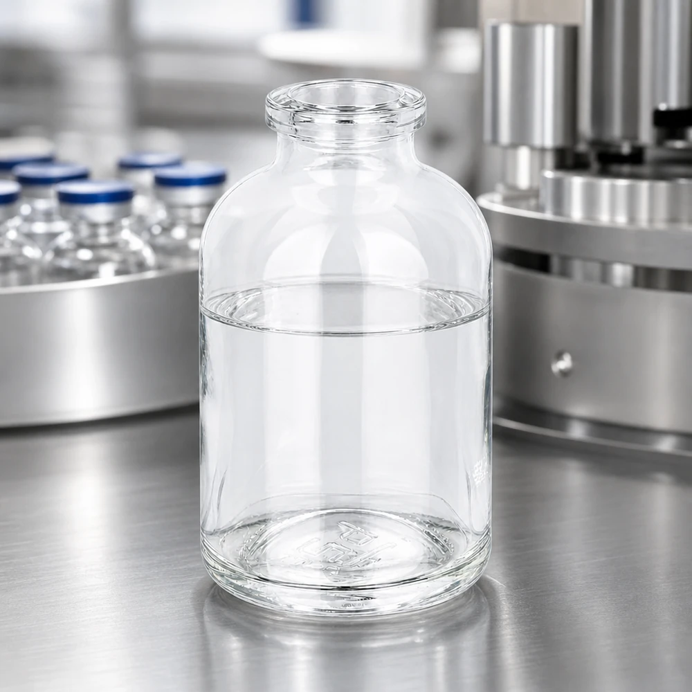 Butelka iniekcyjna z przezroczystego szkła 50 ml Sterile Glasflasche 50ml für Injektionszwecke mit dickwandigem Boden und klarem Glas