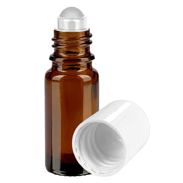 Butelka apteczna brązowa 10ml nakrętka roll-on biała Butelka apteczna brązowa 10ml nakrętka roll-on biała