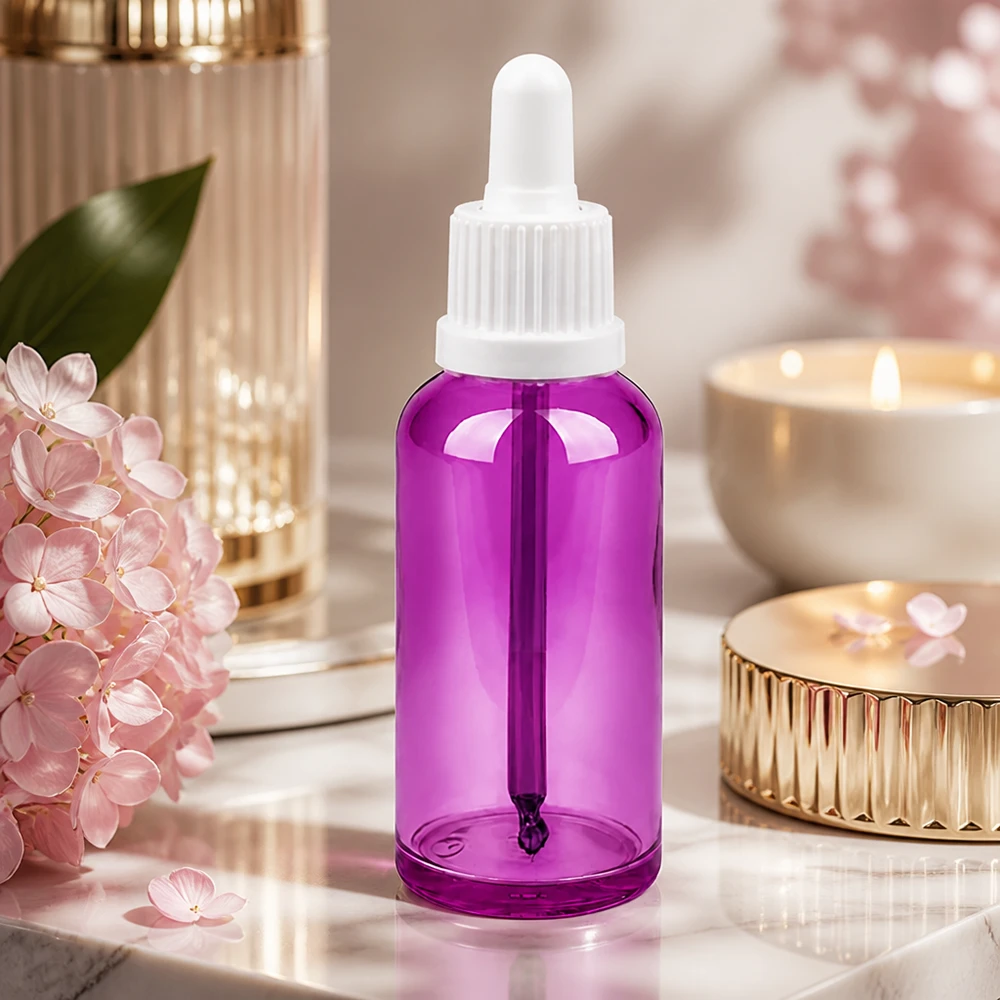 Butelka z pipetą 50 ml z białą zakrętką Originality PurpleLine UT18/50 Butelka z pipetą o pojemności 50 ml wykonana z wysokiej jakości tworzywa sztucznego o eleganckim fioletowym wyglądzie do zastosowań profesjonalnych