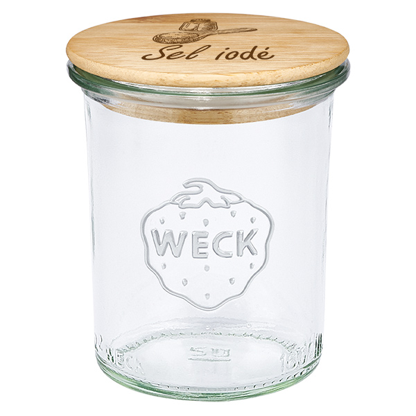Drewniana pokrywka „Sel iodé” z szklanym wkładem WECK 160 ml Drewniana pokrywka „Sel iodé” z szklanym wkładem WECK 160 ml