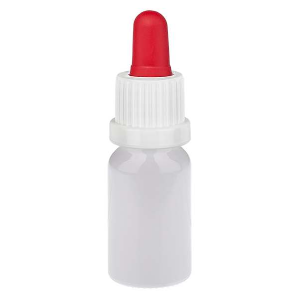 Butelka z pipetą 10 ml, biała/czerwona, zamknięcie zabezpieczające WhiteLine UT18/10 Butelka z pipetą 10 ml, biała/czerwona, zamknięcie zabezpieczające WhiteLine UT18/10