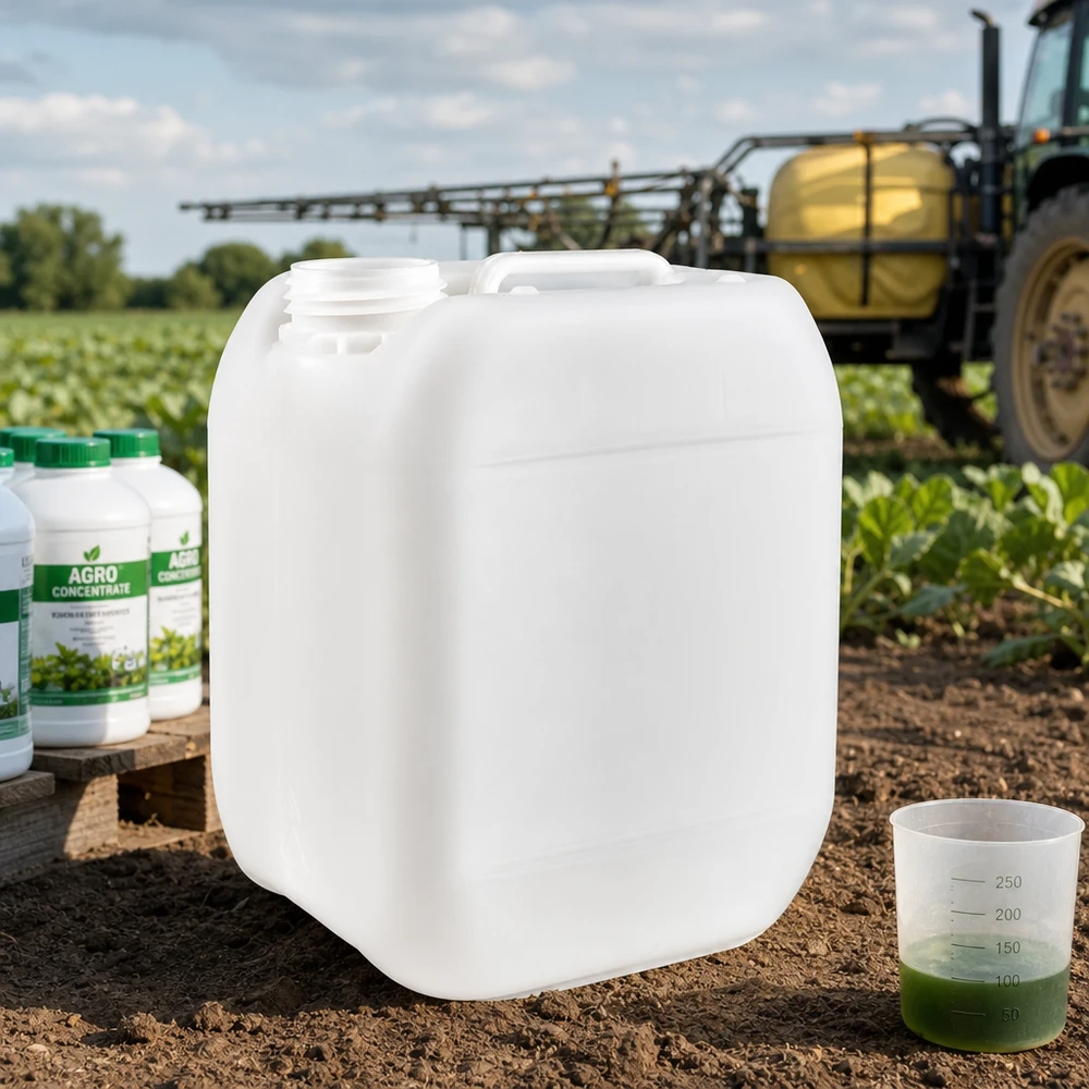 Kanister 5 litrów bez korka Kanister o pojemności 5 litrów bez zamknięcia, stosowany w rolnictwie obok butelek z koncentratem Agro