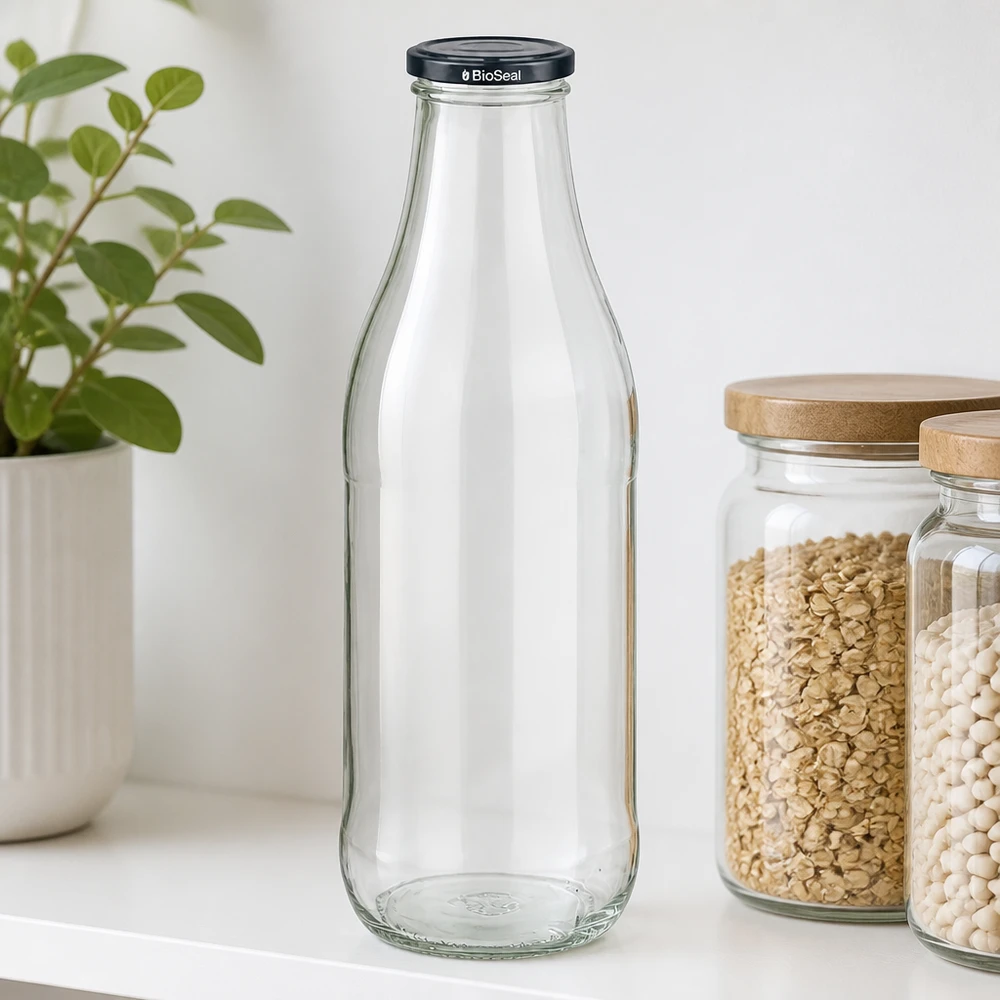 1000ml szklana butelka BioSeal pokrywka czarna półka kuchenna płatki owsiane biała fasola słoiki do przechowywania drewniana pokrywka roślina