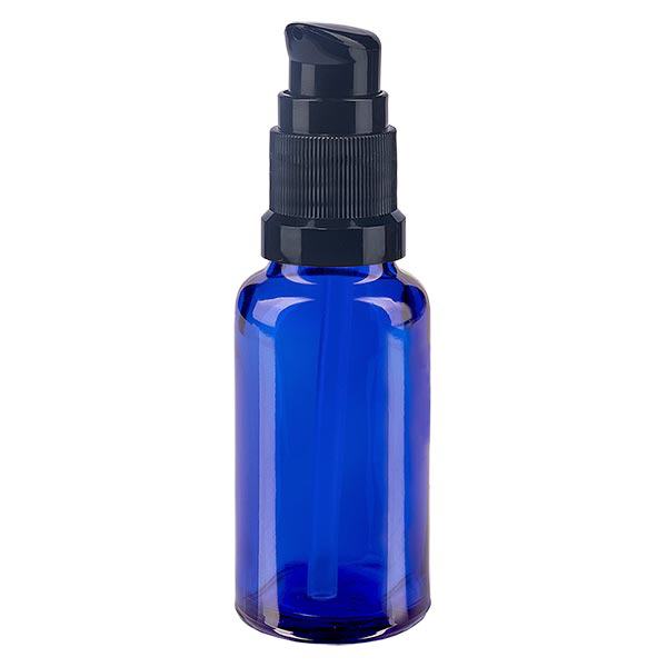 Butelka apteczna niebieska 20ml zakrętka z pompką czarna St Butelka apteczna niebieska 20ml zakrętka z pompką czarna St