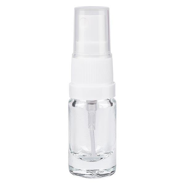 Butelka apteczna przezroczysta 5 ml z białą nasadką rozpylającą Butelka apteczna przezroczysta 5 ml z białą nasadką rozpylającą