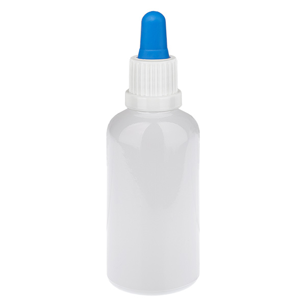Butelka z pipetą 50 ml, biała/niebieska, zamknięcie zabezpieczające WhiteLine UT18/50 Butelka z pipetą 50 ml, biała/niebieska, zamknięcie zabezpieczające WhiteLine UT18/50