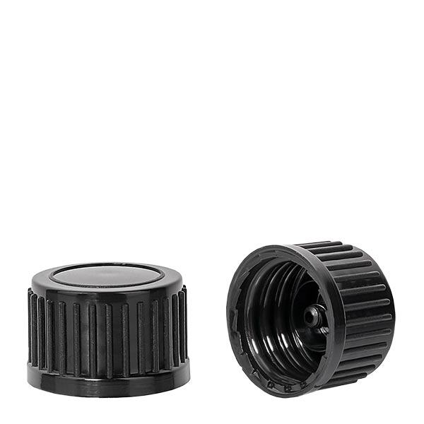 Czarna zakr&#281;tka (DIN18, UT18) w standardzie. Do butelek farmaceutycznych ApoGlas&#174;, UNiTWIST&#174; i Miron&#174; 5-100 ml z gwintem 18 mm.
