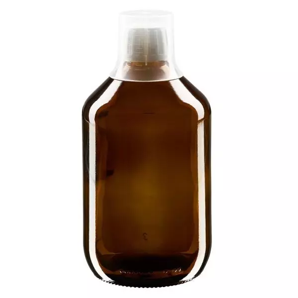Butelka na lek 500 ml brązowa, zakrętka OV z kubkiem dozującym 30 ml ApoGlas. Farmaceutyczna jakość produkcji UE. Gwint 28 mm (PP28). (syrop, butelka z lekkiego szkła) Butelka na lek 500 ml brązowa, zakrętka OV z kubkiem dozującym 30 ml ApoGlas. Farmaceutyczna jakość produkcji UE. Gwint 28 mm (PP28). (syrop, butelka z lekkiego szkła)