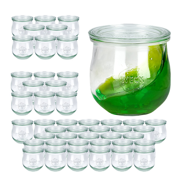 Zestaw 48 szklanek Weck 370 ml szklanka tulipanowa z 48 pokrywkami szklanymi Zestaw 48 szklanek Weck 370 ml szklanka tulipanowa z 48 pokrywkami szklanymi