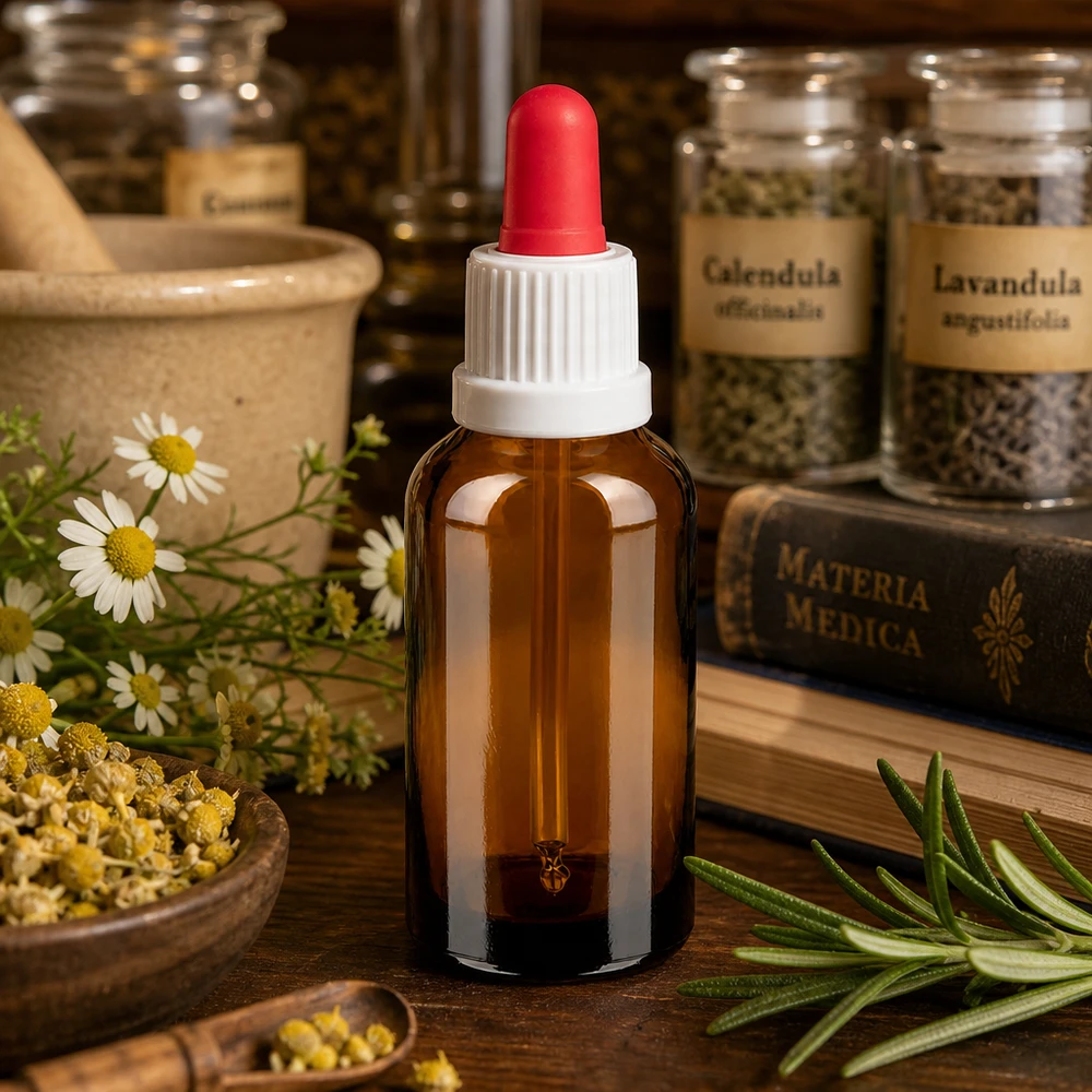 Kompaktowa butelka z pipetą 30 ml z serii BrownLine z białą nasadką i czerwoną końcówką do kosmetyków naturalnych