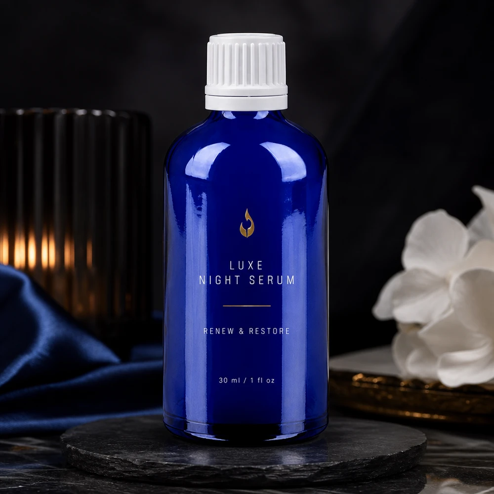 Butelka 100 ml 11 mm SV biała OV BlueLine UT18/100 Wysokiej jakości szklana butelka o pojemności 100 ml z ochroną UV dzięki niebieskiemu szkłu i białej nakrętce 11 mm