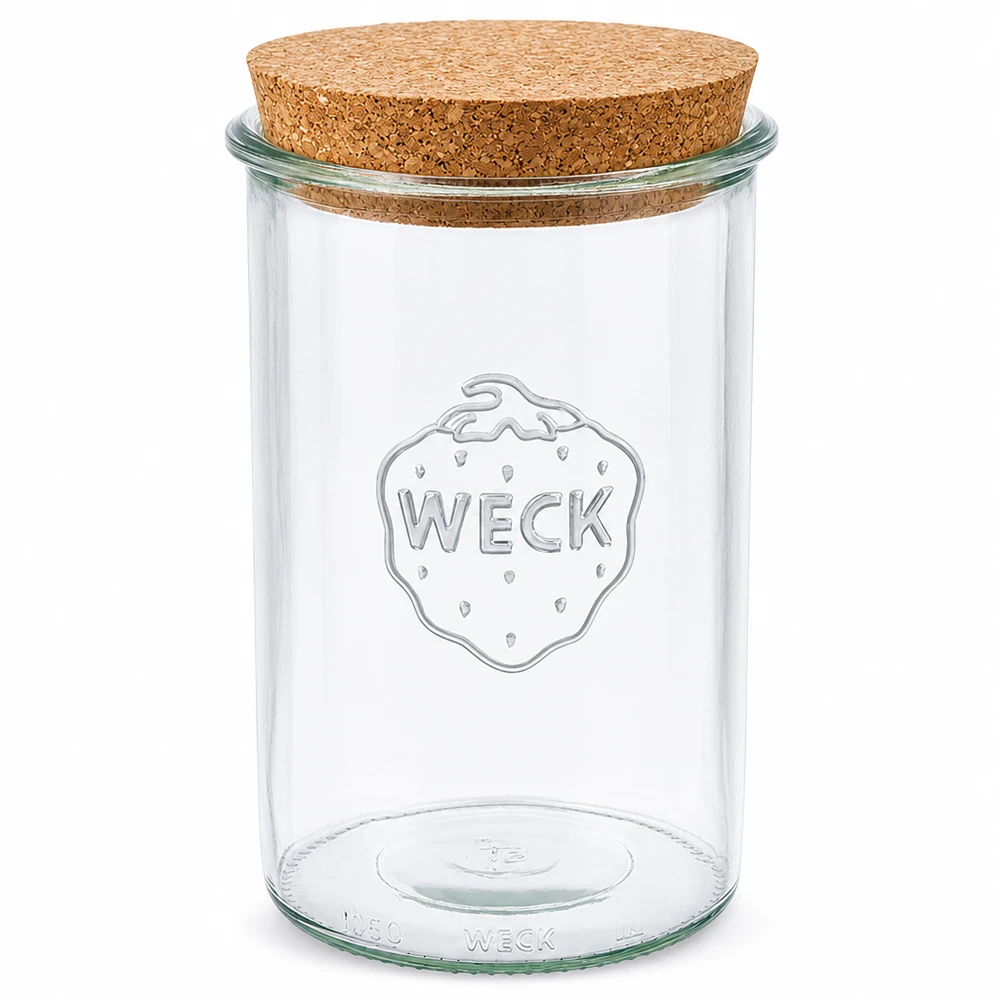 1000ml WECK RR100 słoik z pokrywką z naturalnego korka przezroczysty słoik do przechowywania przetworów z logo WECK