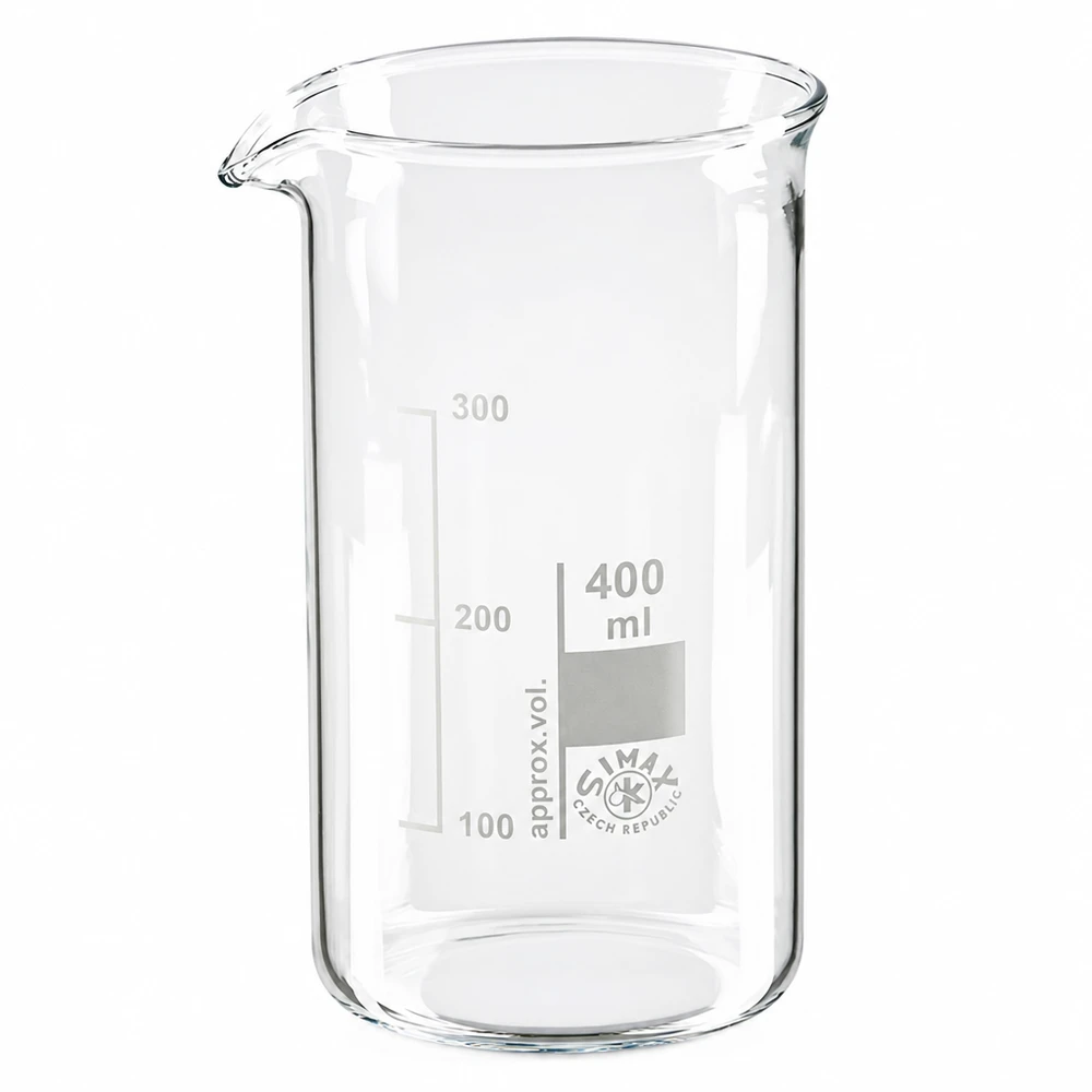 Szklanka o pojemności 400 ml, wysoka, wykonana ze szkła borokrzemowego, z podziałką, firmy SIMAX Czech Republic