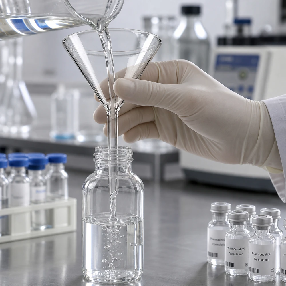 Lejek Ø 75 mm borokrzemianowy kątowy 60 krótki Przezroczysty lejek laboratoryjny 75 mm ze szkła borokrzemowego z krótkim uchwytem do czystego napełniania płynami