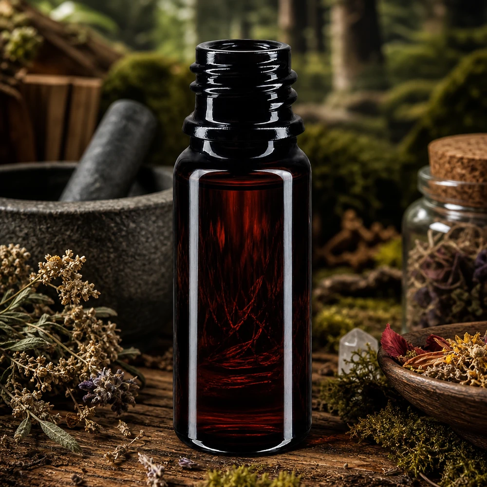 Kompaktowy flakon Mironglass DIN 18 o pojemności 10 ml, idealny do podróży i aromaterapii w podróży.
