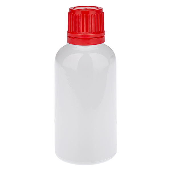 Butelka 30 ml z czerwonym zakrętką 11 mm, zakrętka zabezpieczająca przed otwarciem WhiteLine UT18/30 Butelka 30 ml z czerwonym zakrętką 11 mm, zakrętka zabezpieczająca przed otwarciem WhiteLine UT18/30