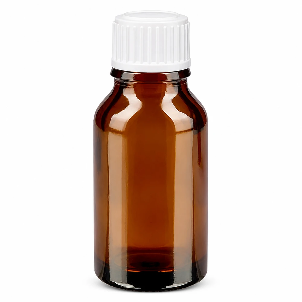 Butelka apteczna brązowa 15ml zakraplacz biały 0,8mm szt. Brązowa buteleczka apteczna o pojemności 15 ml z białym zakraplaczem 0,8 mm, wykonana z brązowego szkła