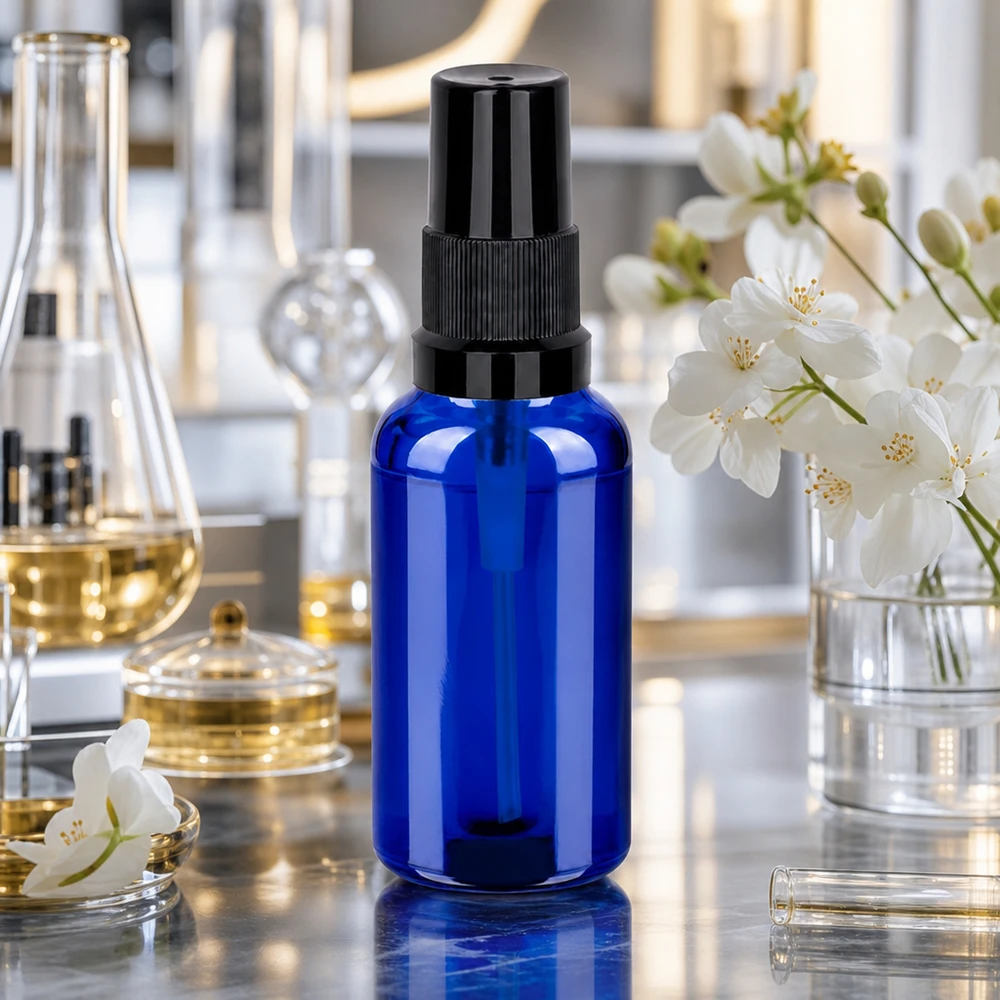 Butelka ze spryskiwaczem 30 ml czarna STD BlueLine UT18/30 Wysokiej jakości szklana butelka STD BlueLine o pojemności 30 ml z czarną głowicą rozpylającą do profesjonalnych zastosowań
