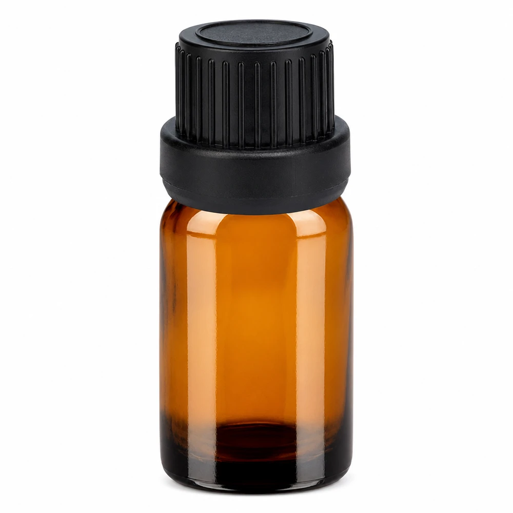 Butelka 5 ml 11 mm SV czarna OV BrownLine UT18/5 Butelka z bursztynowego szkła o pojemności 5 ml z czarną zakrętką do olejków eterycznych i kosmetyków
