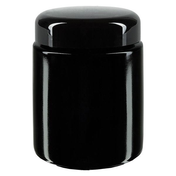 Słoik z szeroką szyjką + fioletowe szkło 250 ml, z czarną pokrywką Słoik z szeroką szyjką + fioletowe szkło 250 ml, z czarną pokrywką