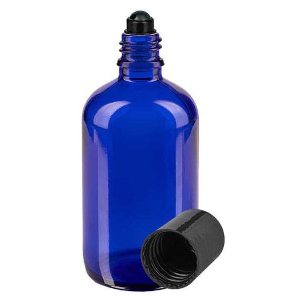 Butelka apteczna niebieska 100ml zakrętka roll-on czarna Butelka apteczna niebieska 100ml zakrętka roll-on czarna