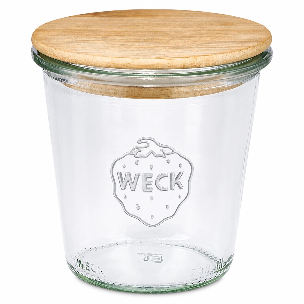 WECK słoik 290ml wysoki RR80 z drewnianą pokrywką Słoik na przetwory Szklany słoik z drewnianą zakrętką