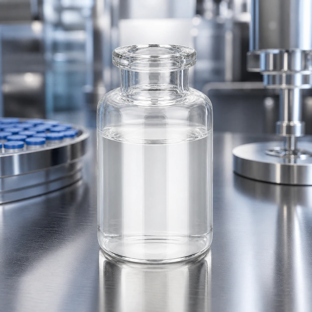 Butelka iniekcyjna z przezroczystego szkła 20 ml Durchsichtige Pharmaverpackung 20ml Injektionsflasche mit charakteristischem Taillenhals aus Klarglas